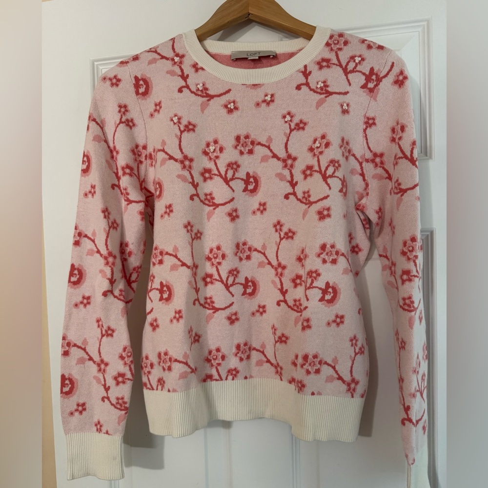 LOFT Floral Pink & Cream Sweater